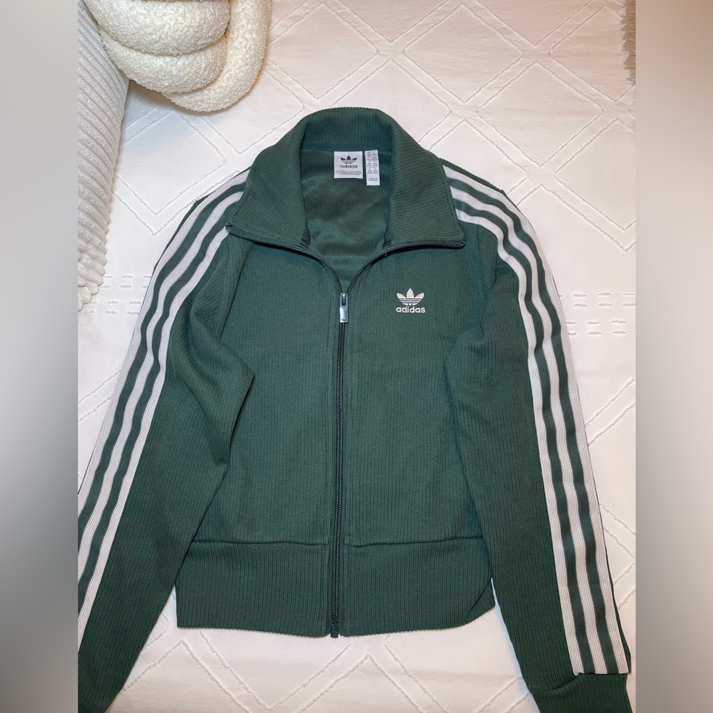 adidas Green Track Varsity Jacket with White Stripes